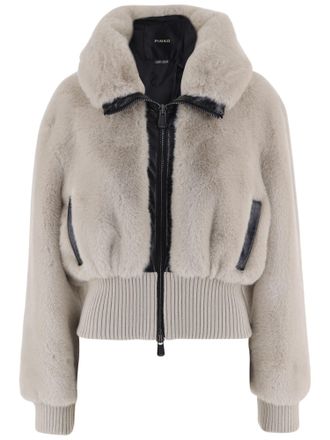 Pinko Light Beige Faux Fur Jacket With High Collar