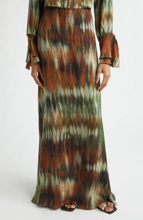 Johanna Ortiz New Intermingled Ideas Silk Georgette Maxi Skirt in Pine Green /Chocolate at Nordstrom, Size 6
