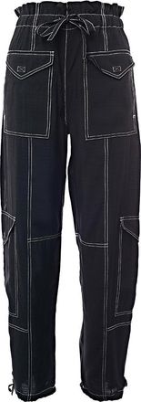 Ganni Womens Light Slub High Waist Cargo Pocket Trouser in Black - Size 32 (Waist)