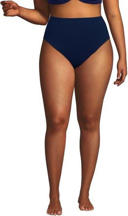 Lands End Tugless QuickDry High Waisted High Leg Bikini Bottoms in Deep Sea Navy at Nordstrom, Size 18W