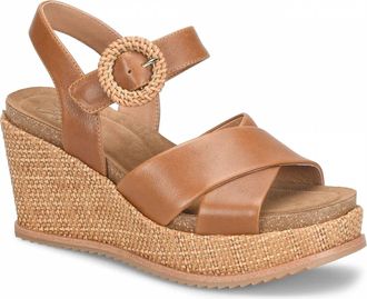 S&ouml;fft Womens Dorathy Leather Raffia Wedge Sandals In Brown