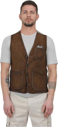 The Jack Leathers Renna stof vest met retro stijl - Heren - Bodywarmers - Bruin - L - Leer - Jassen