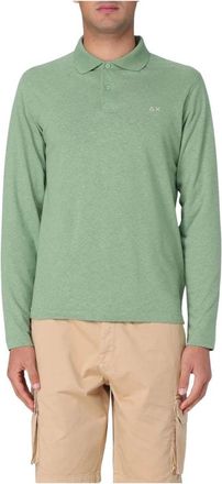 Sun 68 Tops, Heren, Groen, L, Long Sleeve Polo Shirt