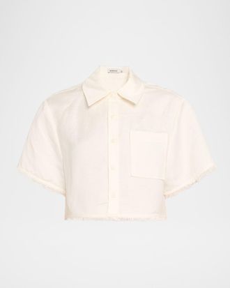 SIMKHAI Solange Short-Sleeve Cropped Shirt