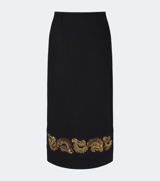 Dries Van Noten Embellished wool-blend twill midi skirt