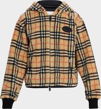 Burberry Fiona Check Teddy Fleece Zip Hoodie