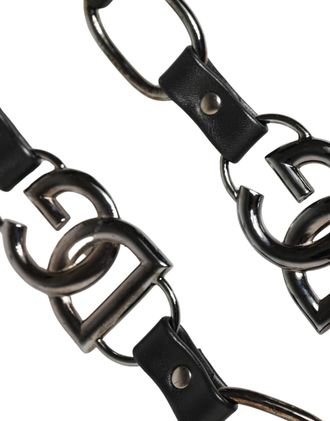 Dolce & Gabbana Womens Black Leather Silver Chain Bag Accessory Shoulder Strap Real Brass Zamak Calf