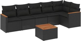 vidaXL Vidaxl - Set De Comedor De Jard&iacute;n 7 Pzas Y Cojines Rat&aacute;n Sint&eacute;tico Negro
