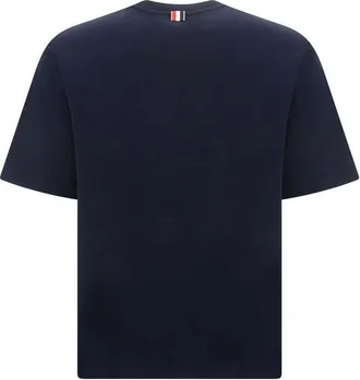 Thom Browne Cotton Crew-Neck with Tricolor Trim Pocket T-Shirt - Navy