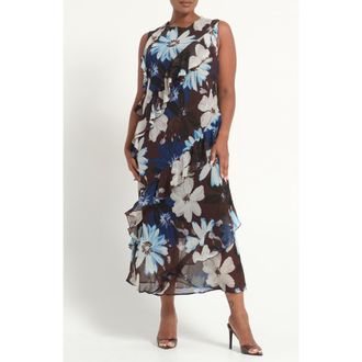 Estelle Aveline Floral Print Sleeveless Dress in Chocolate Sky at Nordstrom, Size 24W
