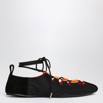 Alaia Foldable lace-up ballet flats in nylon and black suede