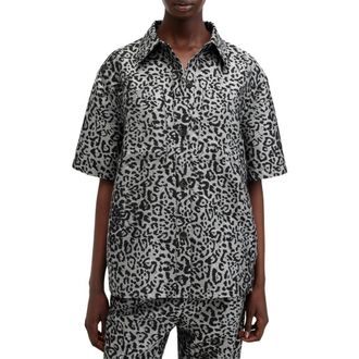 AllSaints Jemi Leopard Print Button-Up Shirt in Silver Grey at Nordstrom Rack, Size 4 Us / 8 Uk