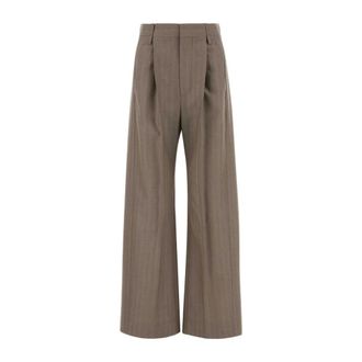 Victoria Beckham Wide Trousers, female, Brown, Size: XS Pleated Trouser