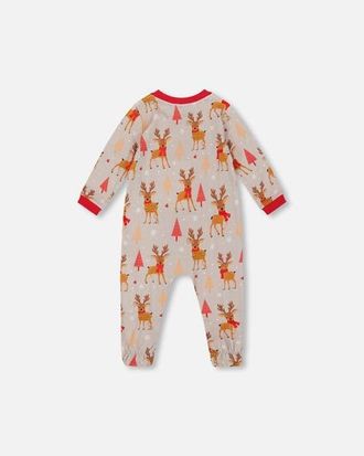 Deux par Deux One-Piece Organic Cotton Pajama Reindeer in Beige at Nordstrom, Size 12M