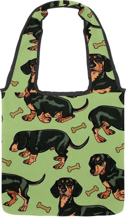 Generic Green Cute Dachshund Dog Reversible Canvas Shoulder Tote - Double-Sided Print, 12oz Cotton, 27cm Drop, Fold-Flat Bag for Travel, Shopping, Street Outi