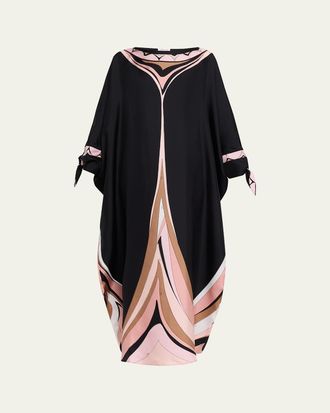 Pucci Fari-Print Silk Twill Tie-Cuff Caftan Dress
