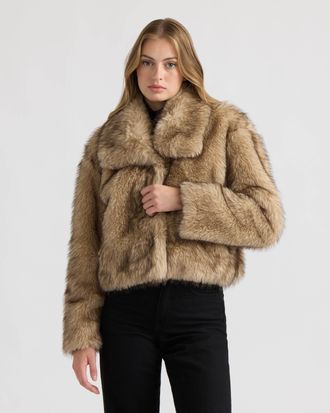 NVLT Womens Long Hair Faux Fur Jacket