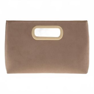 JNB Womens Celeste Top Handle Faux Suede Clutch In Taupe