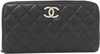 Chanel Black Grained Calfskin Long Wallet (Bi-Fold) (Pre-Owned)