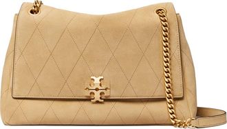 Tory Burch Charlie Quilted Suede Shoulder Bag in Stone at Nordstrom