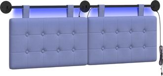 vidaXL Cabecero Colgante Con Luz Led Azul Jeans Tela Vidaxl