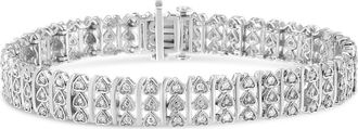 House of Brilliance Silver 1.00 Cttw Diamond Multi Row Heart Link Bracelet - 7.25 Inches in White at Nordstrom