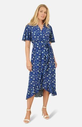 Yumi Frilled-Hem Wrap Midi Dress in Blue at Nordstrom, Size 10