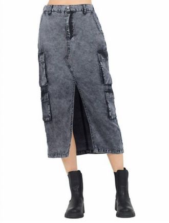 Vintage Havana Washed Split Front Midi Skirt In Blue
