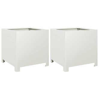 Berkfield Home Garden Planters 2 pcs White 40x40x40 cm Steel | Size: 40 x 40 x 40 cm