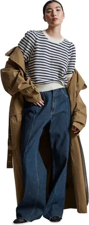 & Other Stories Stripe Puff Sleeve Sweater in Blue Dark at Nordstrom, Size X-Small