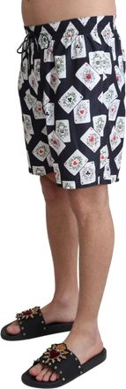 Dolce & Gabbana Black Card Deck Print Beachwear Mens Swimshorts