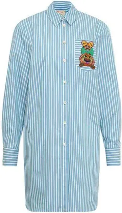 Maison Common Striped Long Shirt With Silk Back in Steel at Nordstrom, Size 42
