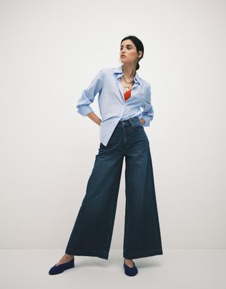 Asos Jeans a palazzo a fondo ampio blu medio scuro