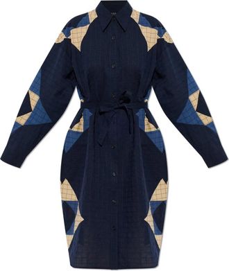 A.P.C. Patchwork overhemdjurk - Dames - Shirt Kleedjes - Blauw - L - Katoen - Kleedjes