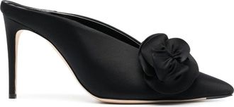 Victoria Beckham floral-applique satin mules - women - Calf Leather/Calf Leather/Fabric - 35.5 - Black