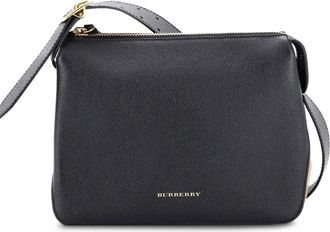 Burberry Helmsley Leather with House Check Canvas Small crossbody bag - Zwart
