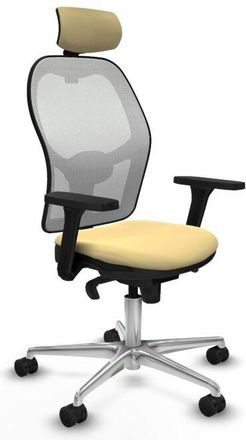 Piqueras y Crespo Piqueras Y Crespo - Jorquera Sincro Malla Blanca Similpiel Crema Brazos 3d Base Aluminio Cabecero 2d Ruedas 65mm Nailon