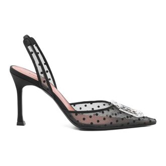 Amina Muaddi Camelia Lace Sling 90 - female - Amina Muaddi - Pumps - Black - 7 UK - Shoes