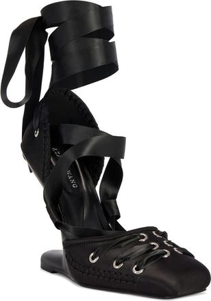Azalea Wang Pirouette Lace Up Wedge Sandal in Black at Nordstrom, Size 6.5
