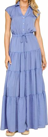 Pinch Design Womens Satin Button Down Tiered Maxi Dress In Urban Blue