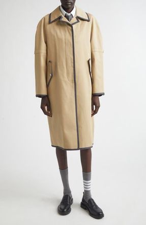 Thom Browne Box Pleat Raglan Sleeve Mackintosh in Khaki at Nordstrom, Size 0 Us