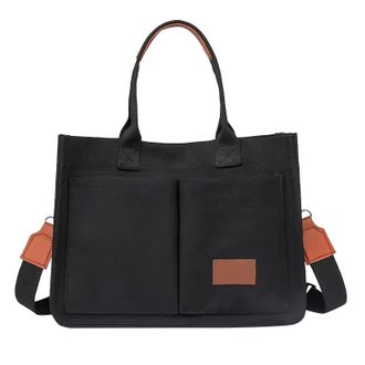 Generic Tote Bags for Women - Stylish Canvas Tote Bag for Women Spacious Solid Color Design with Multiple Convenient Exterior Pockets