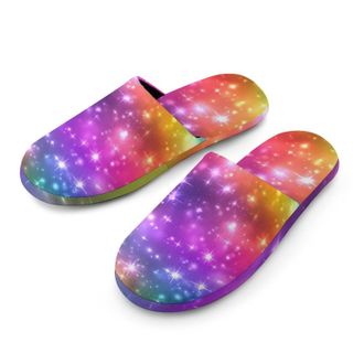 Generic Colorful Fireworks Rainbow Stars Mens House Slippers Slip Indoor Slipper On Shoes Warm Outdoor