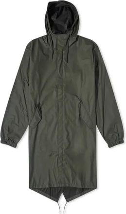 Rains Groene Fishtail Parka met Asymmetrische Zoom - Heren - Regenjassen - Groen - S - Jassen