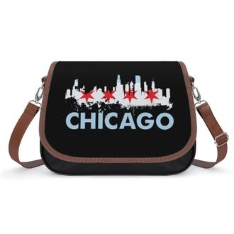 Generic Chicago City Skyline Flag Womens Crossbody Bag Fashion Shoulder Handbags Message Tote Bag with Adjustable Strap