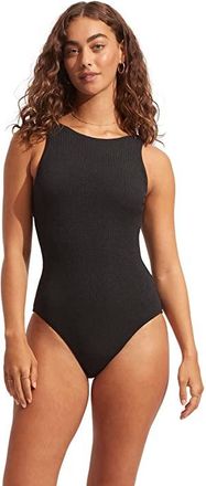 Seafolly Sea Dive High Neck One-Piece Womens Swimsuits One Piece Black : AUS 16 (US Womens 12), Nylon/Elastane