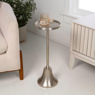 Jonathan Y Designs Irida 24 Art Deco Designer Pedestal Drink Table and Decorative End Table with Hammered Round Top and Bell Base, Antique Nickel