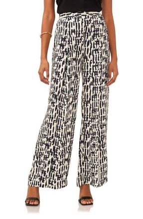 Vince Camuto Abstract Print Flat Front Wide Leg Pants in Classic Navy at Nordstrom, Size X-Large