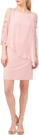 Chaus Crystal Strap Chiffon Overlay Minidress in Puff Pink at Nordstrom, Size X-Large