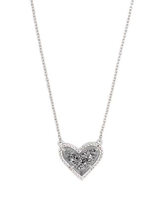 Kendra Scott Womens Ari Heart Pendant Necklace In Platinum Drusy